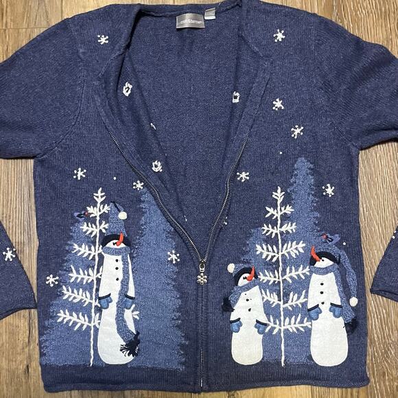 NWT Vtg Croft & Barrow Christmas Knit Cardigan Sweater Full Zip Sz Small Snowman - Picture 2 of 7